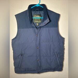 Eddie Bauer Mens Medium Blue Premium Goose Down Full Zip Snap Button Puffer Vest